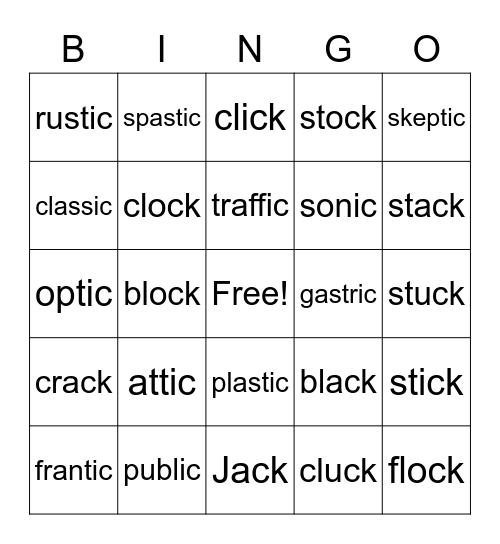 Ck vs Ic Bingo Card