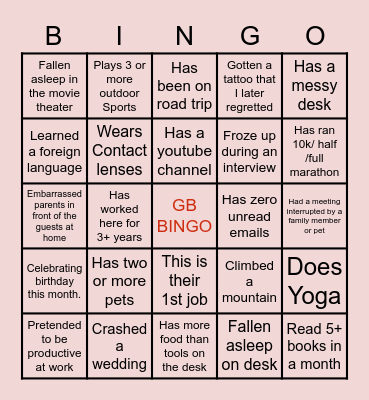 Virtual Fun Event Bingo Card