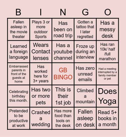 Virtual Fun Event Bingo Card