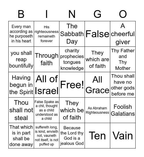 1st and 2nd Corinthians ,Galatians, Ten commandments 93-101 Bingo Card