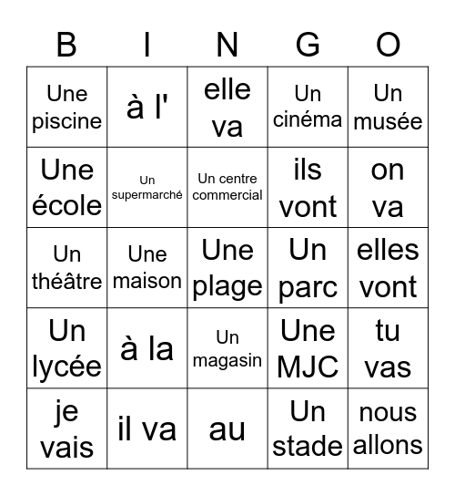 En ville Bingo Card