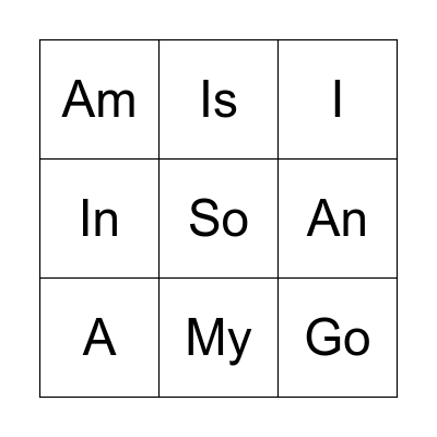 Sight Words 1 Bingo Card
