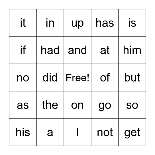 List 1 Bingo Card