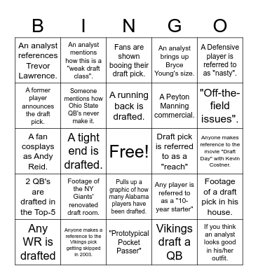 2023 Draft Bingo Card