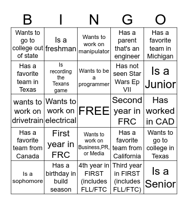 Untitled Bingo Card