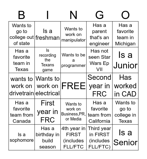 Untitled Bingo Card