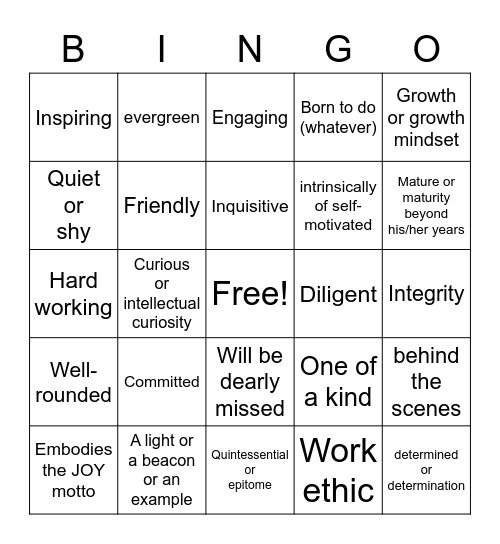 Awards Day Speeches Bingo Card