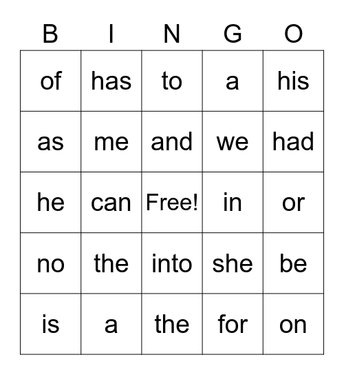First Grade Trick Words Bingo Card