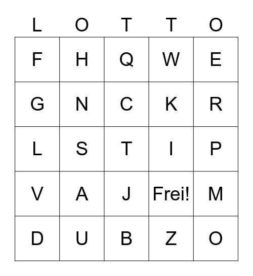 Das Deutsche Alphabet Bingo Card