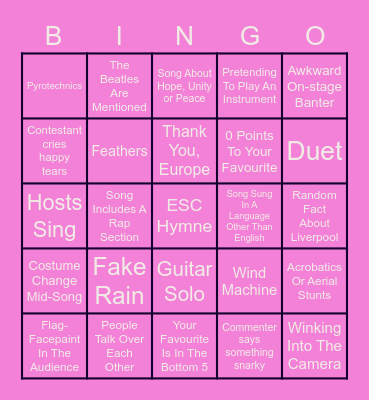 Let's Sing  - Eurovision 2023 Bingo Card