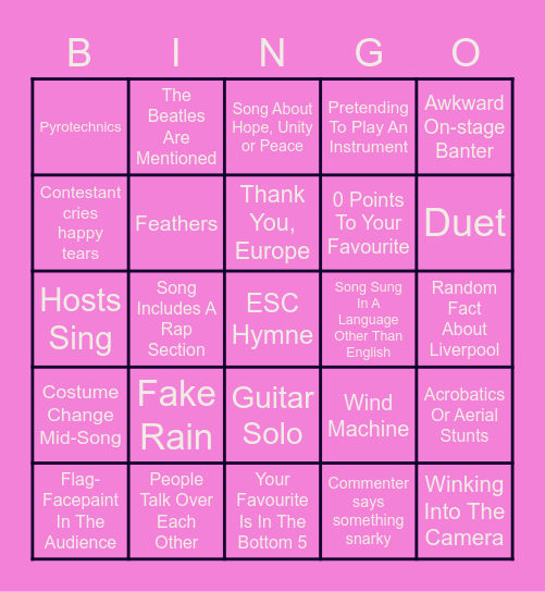 Let's Sing  - Eurovision 2023 Bingo Card