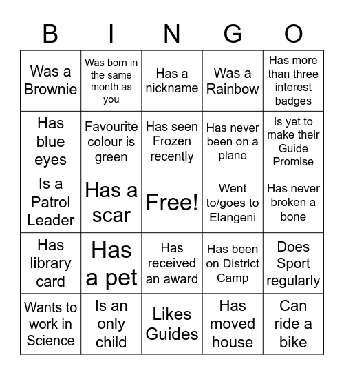 2CB Getting to Know You Bingo Card