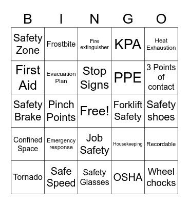 Warehouse safety bingo Card
