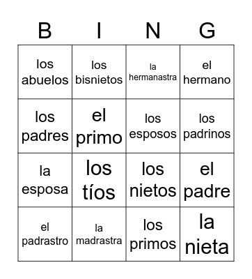 La Familia Completa Bingo Card