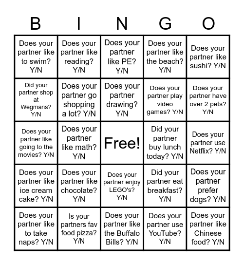 Big Buddy Bingo Card