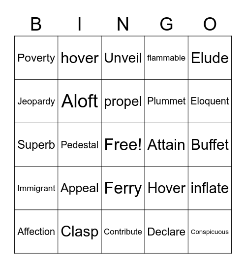 Vocabulary Bingo Card