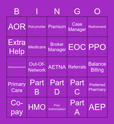 Aetna Medicare Bingo Card