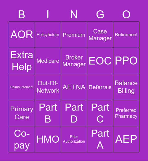 Aetna Medicare Bingo Card