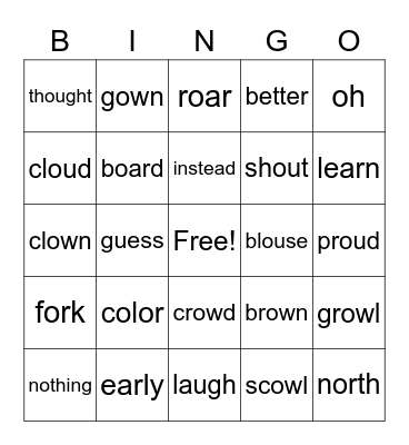 1st U5 W4 Bingo Card
