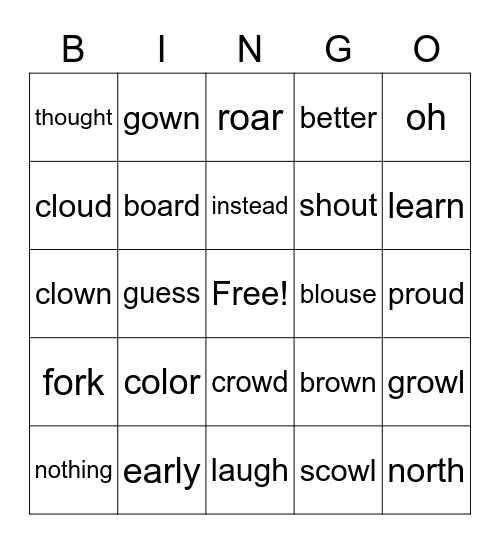1st U5 W4 Bingo Card