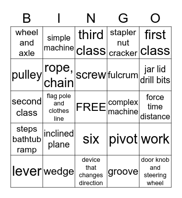 SIMPLE MACHINES Bingo Card