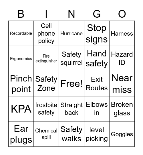 Warehouse Safety Bingo Card