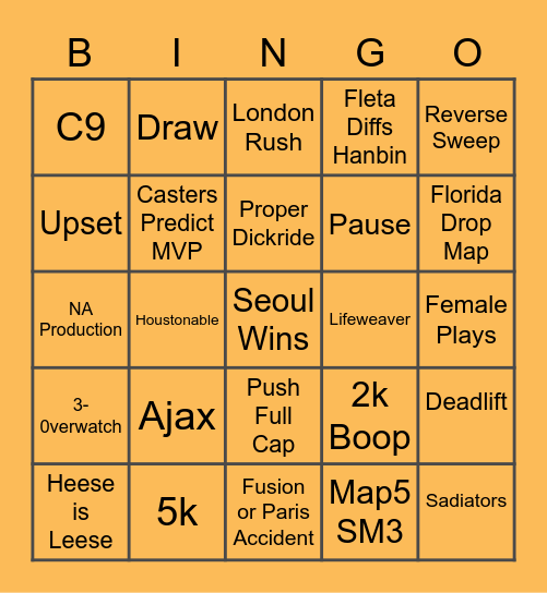 OWL Opening Weekend Bingo Card