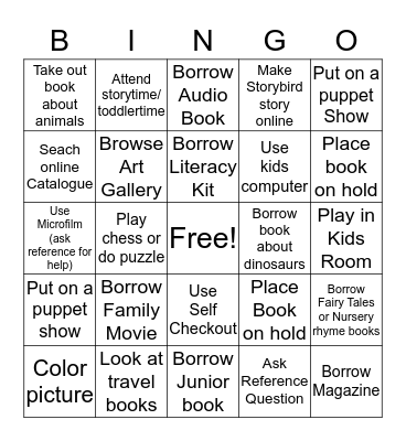 Family Literacy Bingo Card