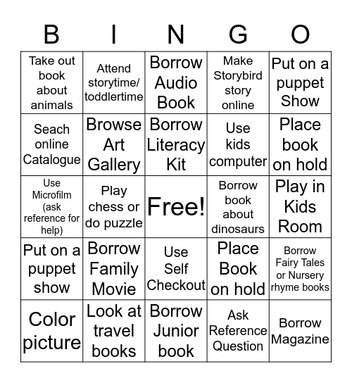 Family Literacy Bingo Card