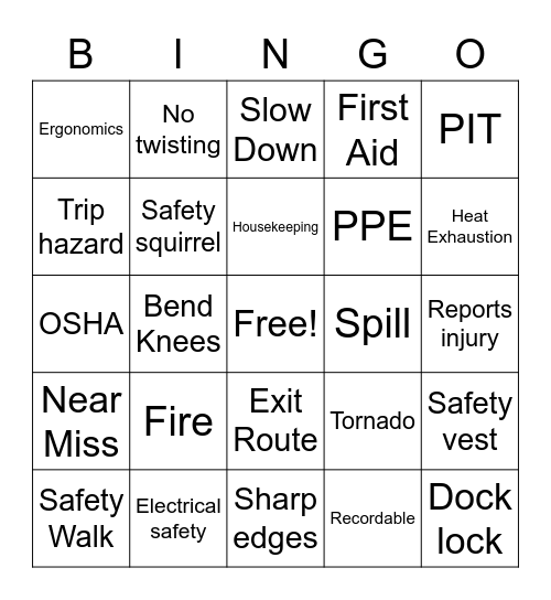 Warehouse Safety Bingo Card