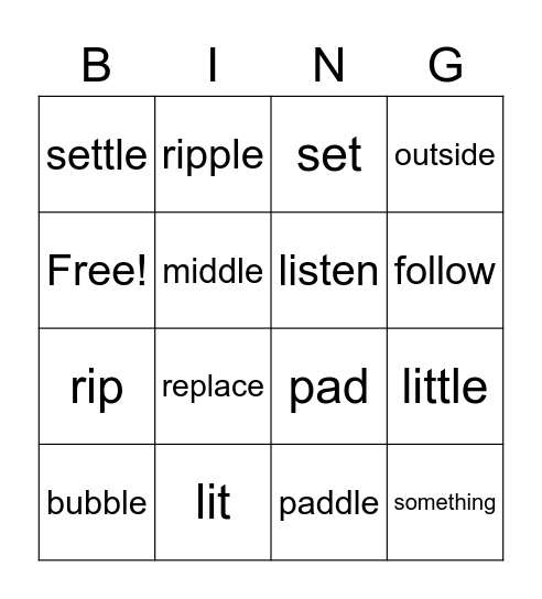 U6, W3 Bingo Card