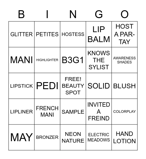 BEAUTY SOCIAL PAR-TAY BINGO Card