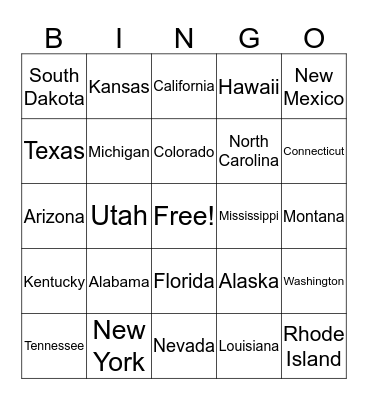 United States Bingo!! Bingo Card