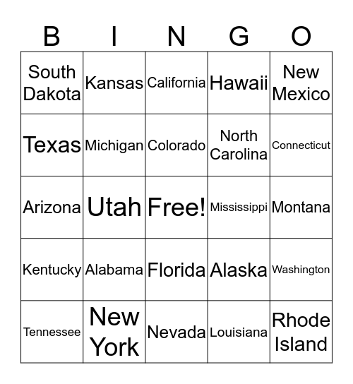 United States Bingo!! Bingo Card