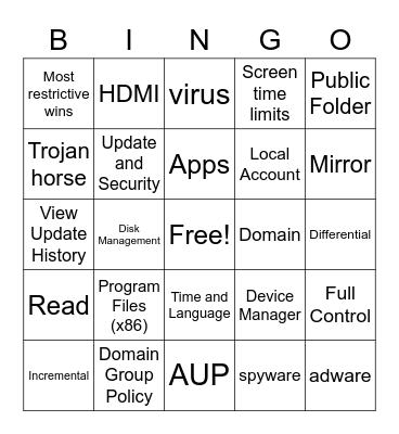 Digital Info Tech Bingo Card