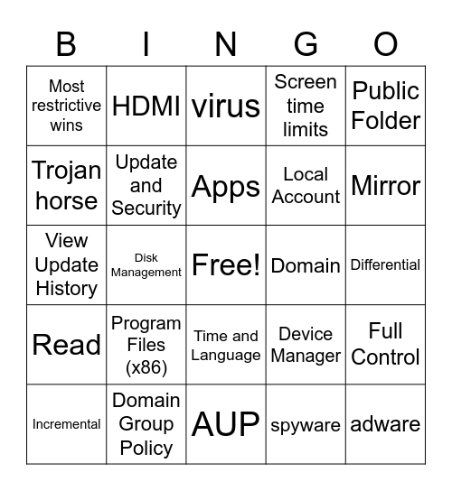 Digital Info Tech Bingo Card
