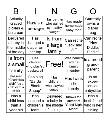 Welcome to Carly's Baby Shower! Bingo Card