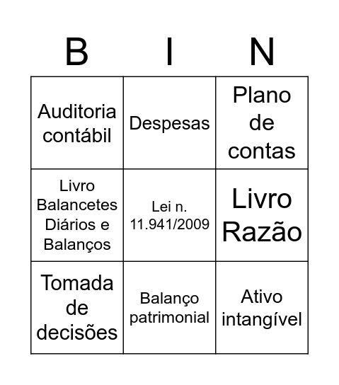 Senai - Assistente de contabilidade - capítulo 3 Bingo Card