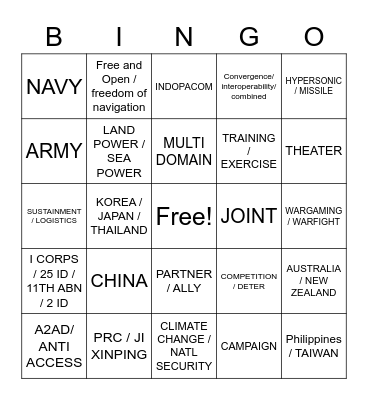 USARPAC Bingo Card