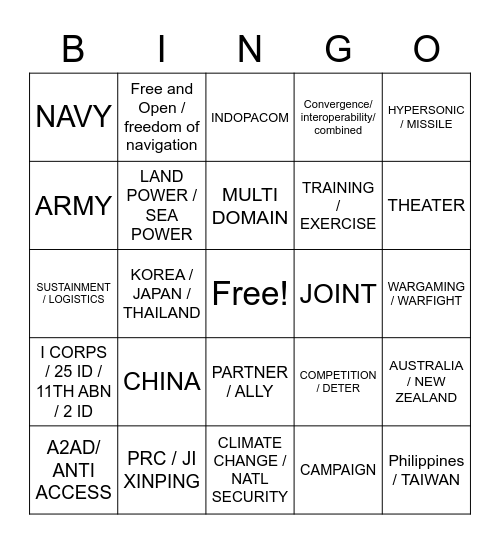 USARPAC Bingo Card