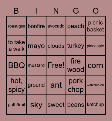 Outdoors Bingo Card