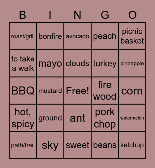 Outdoors Bingo Card