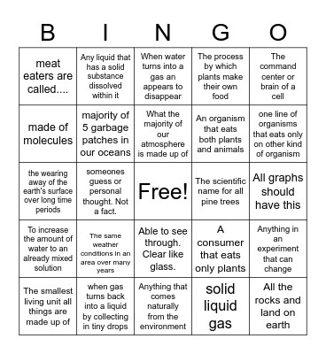 Science Review Bingo! Bingo Card