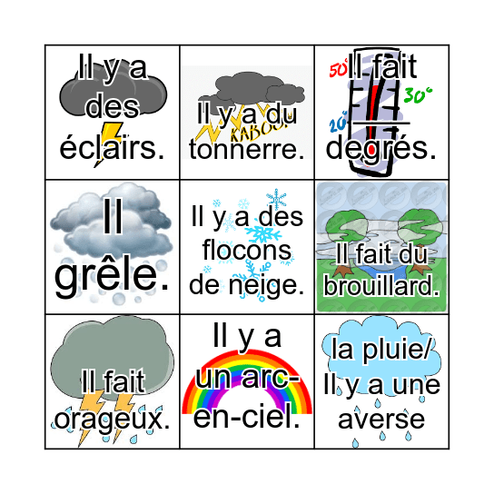 Quel temps fait-il? Bingo Card