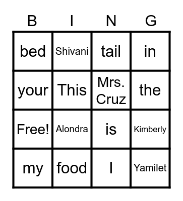 Yours or Mine? Bingo Card