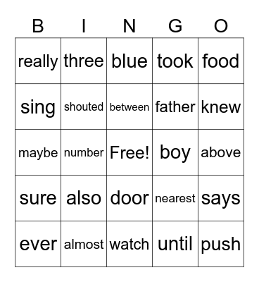 Module 9 Sight Words Bingo Card