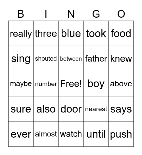 Module 9 Sight Words Bingo Card