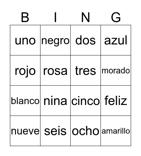 Spanish Bingo Card