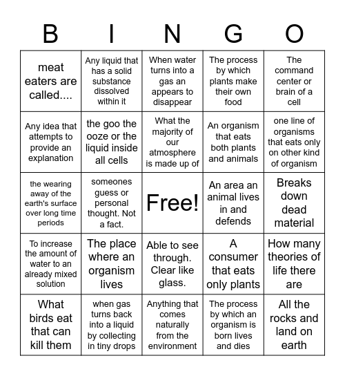 Science Review Bingo! Bingo Card