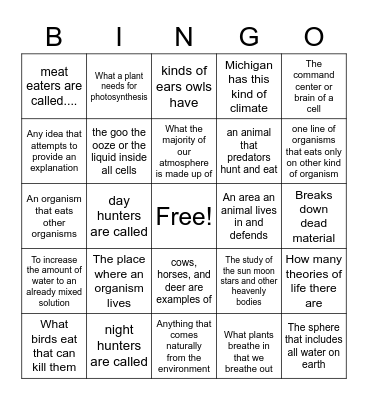 Science Review Bingo! Bingo Card